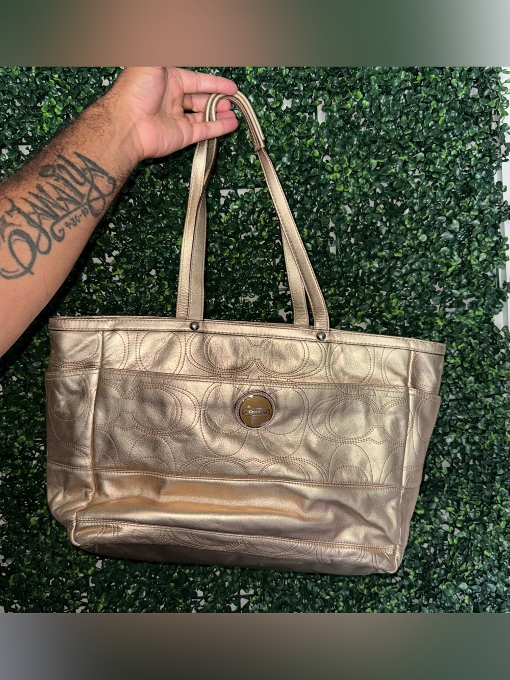 Coach Metallic Gold Embossed Leather Tote